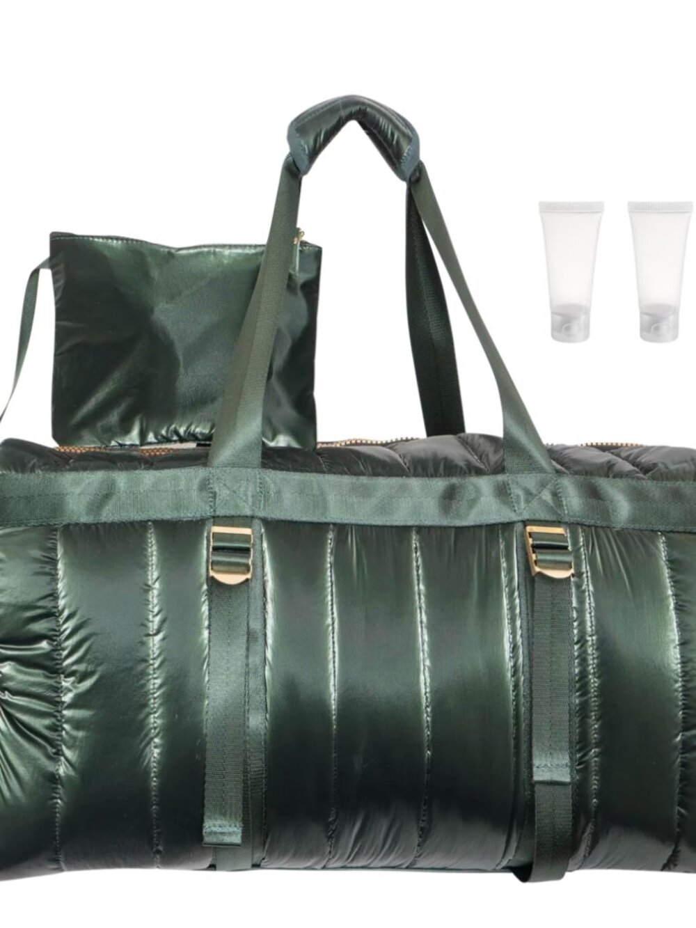 NWT Joan and David Diamond Quilted green metallic puffer Duffle weekender Orion